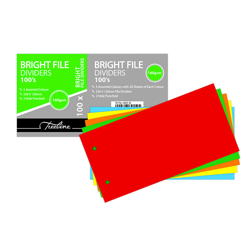 Treeline File Dividers Bright DL 230 x 120mm - Pack of 100