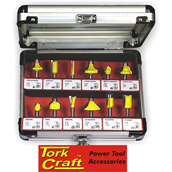 Tork Craft ¼ Inch Router Bit Set – Aluminium & Glass Case