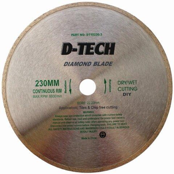 Diamond Tech Ten Inch D-Tech Diamond Blade Continuous Rim 230x22.23mm for Tiles
