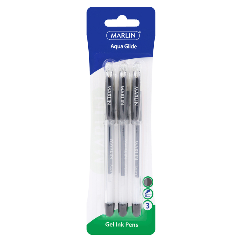 Marlin Gel Glide Gel Ink Pens 3 Pack - Black 0.7mm