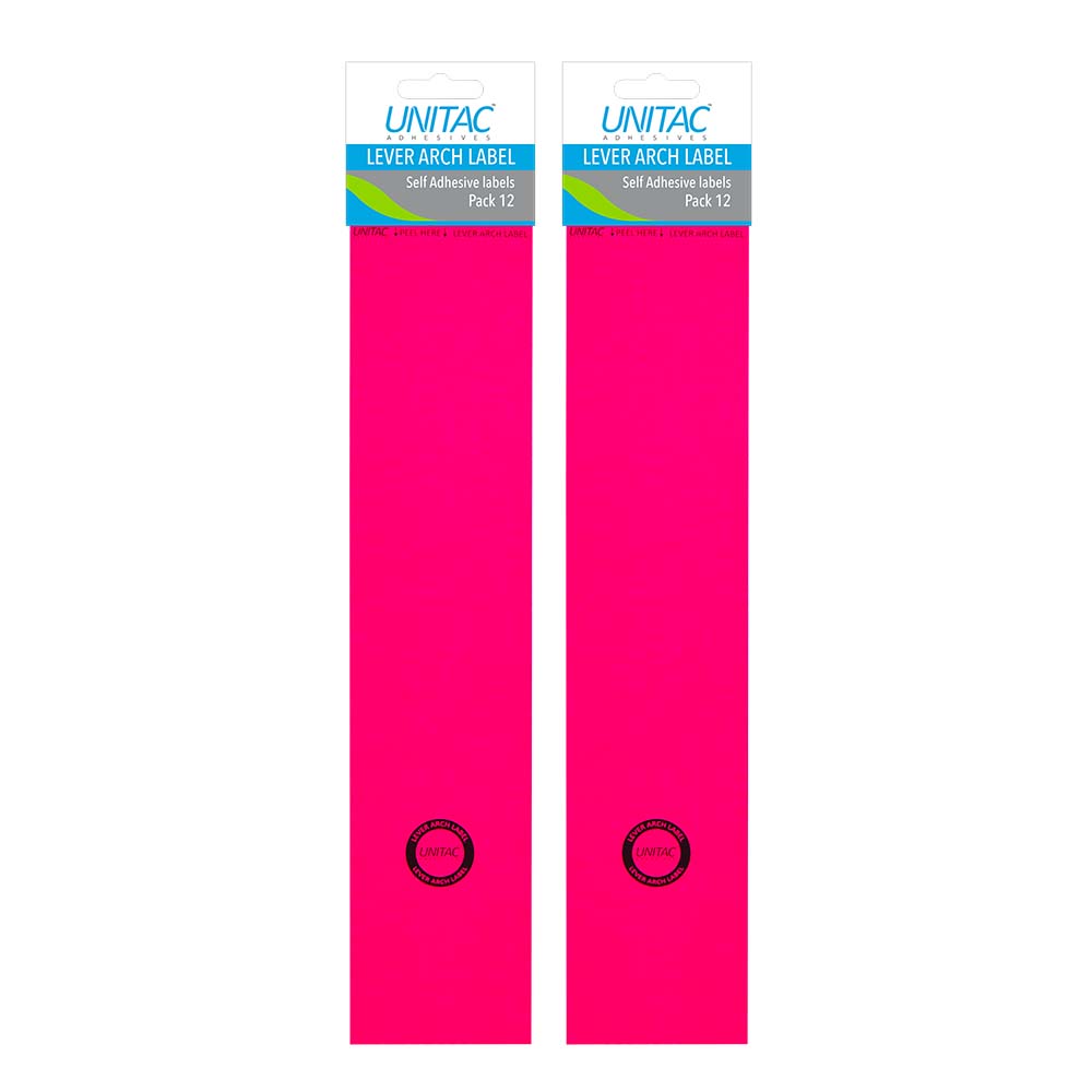 Unitac Labels Unitac Neon Pink Lever Arch File Spine Labels – 2 Packs of
