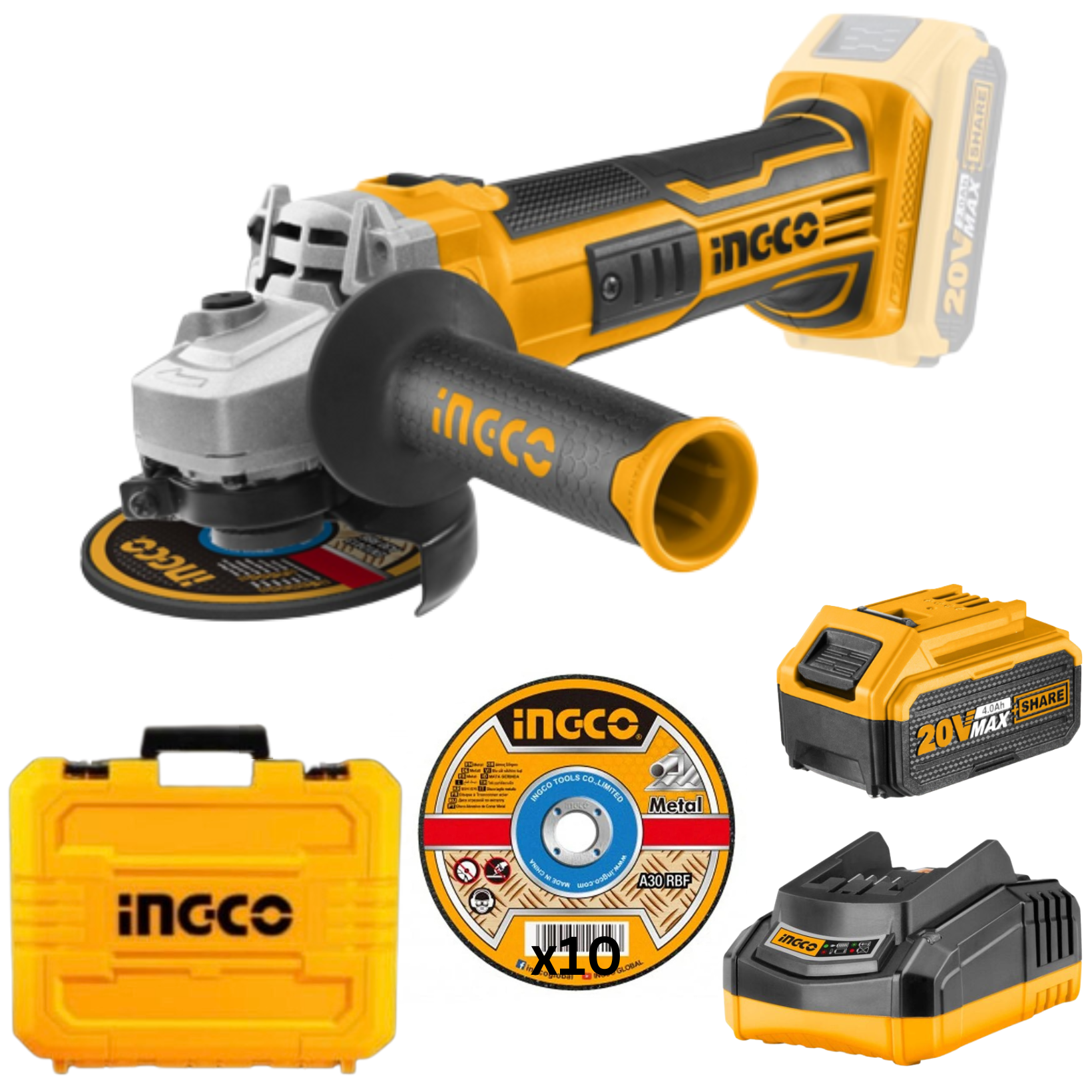 Grender Incco Ingco Cordless Angle Grinder 20V 115MM with Carry Case Kit