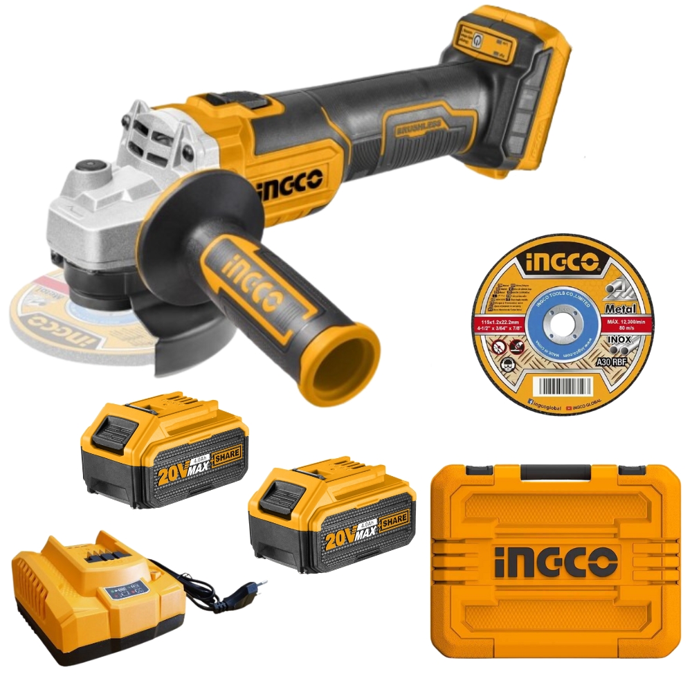 INGCO Cordless Angle Grinder 20V 115mm with Li-ion Battery